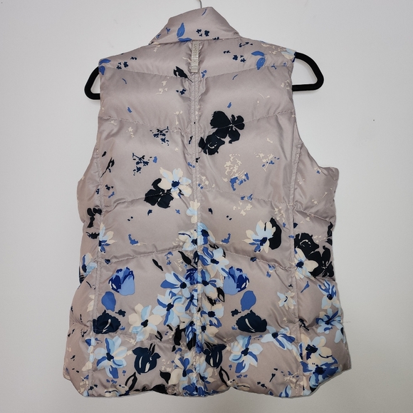 Lands End puffer vest taupe blue floral women's medium - Picture 12 of 14